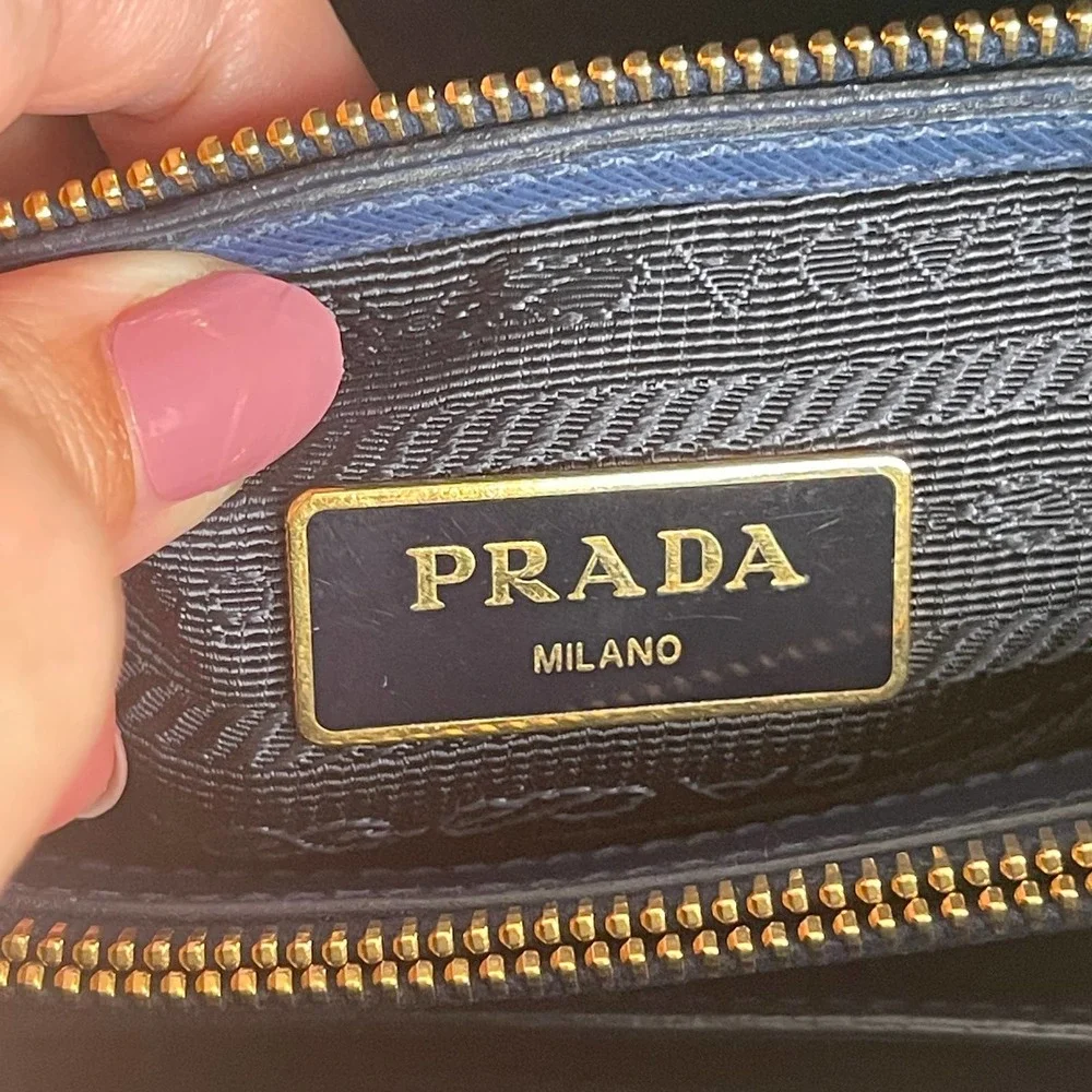 Prada Saffiano Dome Blue Mini Crossbody Bag Gold HW - Picture 10 of 14